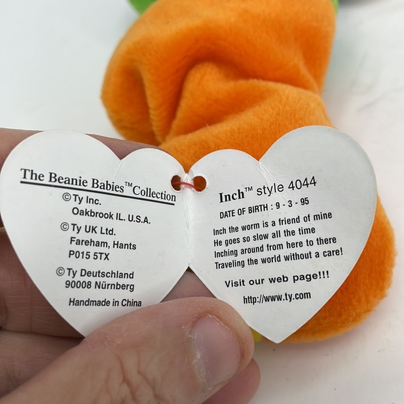 Vintage 1995 TY Beanie Baby Inch the Worm Date of Birth 9-3-1995 - Picture 8 of 8